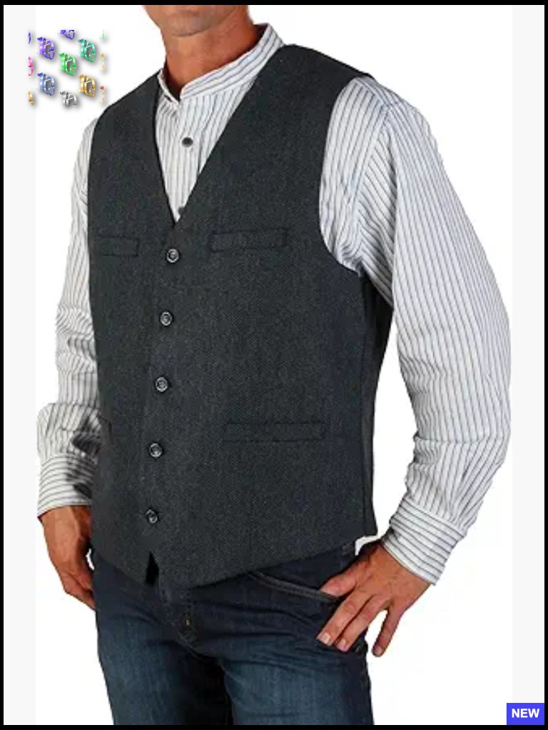 Wool Blend Herringbone Vest Modern Fit Tailored Adjustable Belt Classic Menswear